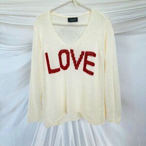 Wooden Ships Vintage Cream with Red "LOVE" Block V-Neck ADORED Sweater